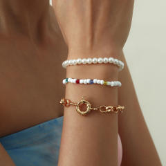 Pearl seed bead chain bracelet 3 pcs set