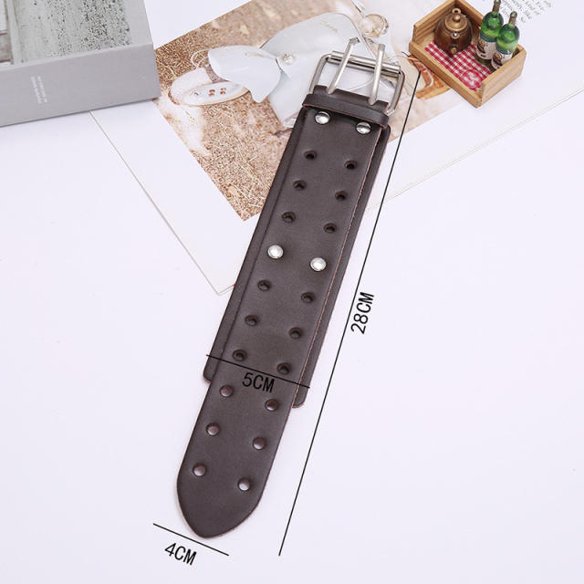 Double layers leather belt buckle cuff bracelet