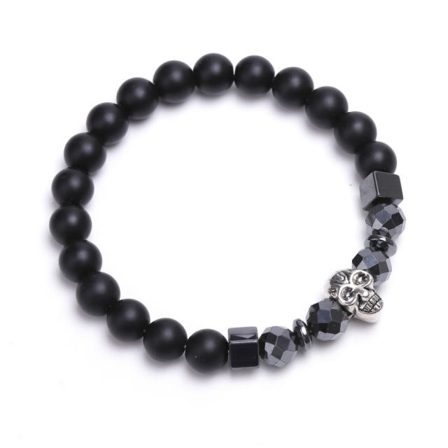 Black Iron Ore lava turquoise bead bracelet