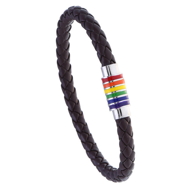 Magnetic clasp braided leather bracelet