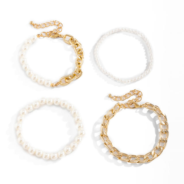 Pearl chain bracelet 4 pcs set