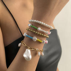 Baroque pearl charm seed bead bracelet 5 pcs set