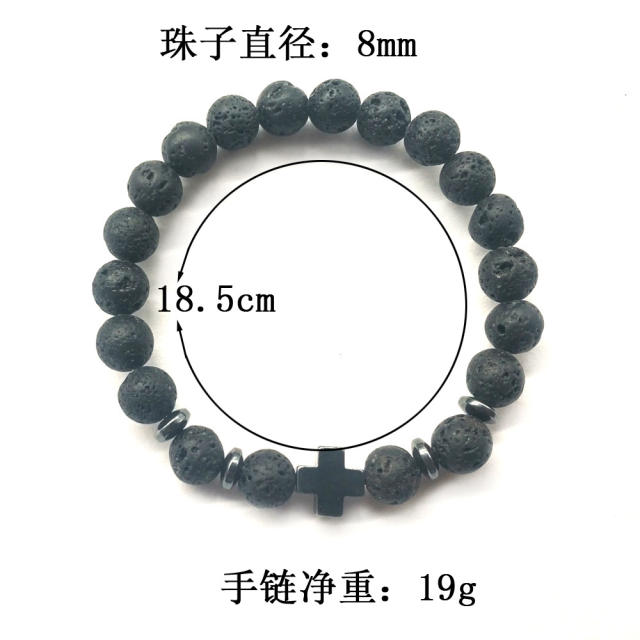 Cross lava turquoise bead bracelet