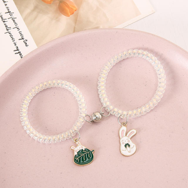 Rabbit pendant magnetic friendship spiral bracelets