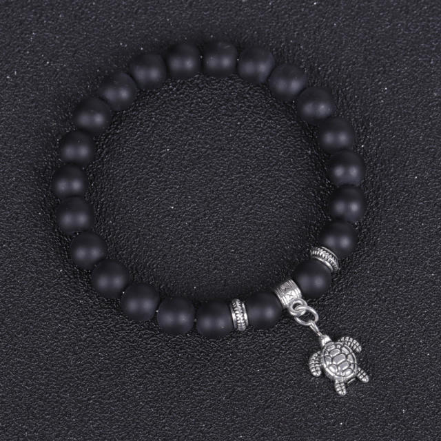 Turtle hamsa hand lava turquoise bead bracelet