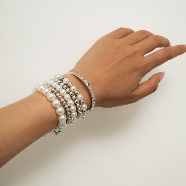 Pearl gold bead bracelet 6 pcs set