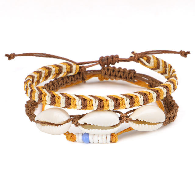 Bohemian shell braided bracelet set