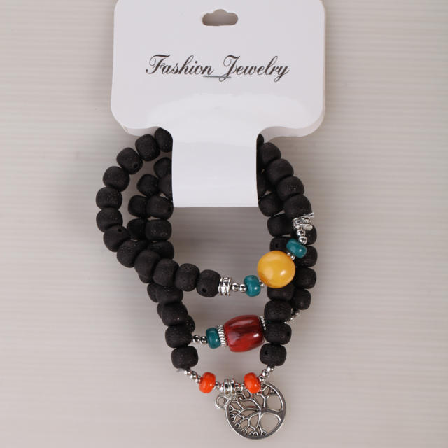 Red Agate black white beads multi-layer bracelet