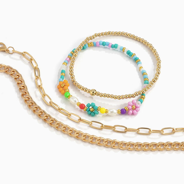 Seed bead pearl chain bracelet 4 pcs set