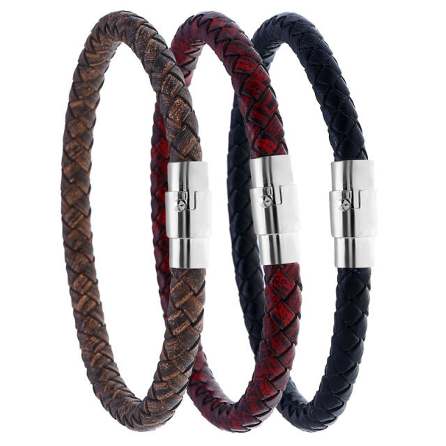 Magnetic clasp braided leather bracelet