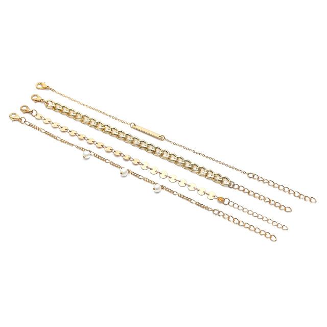 Pearl charm chain bracelet 4 pcs set