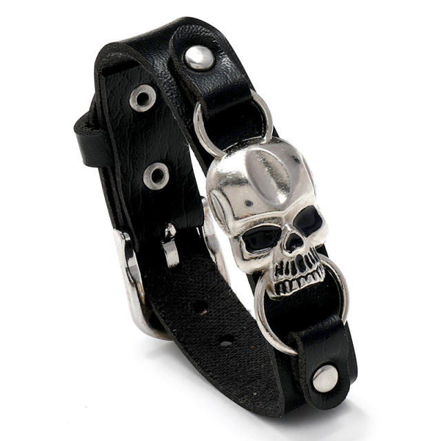 Skull leather belt buckle bracelet
