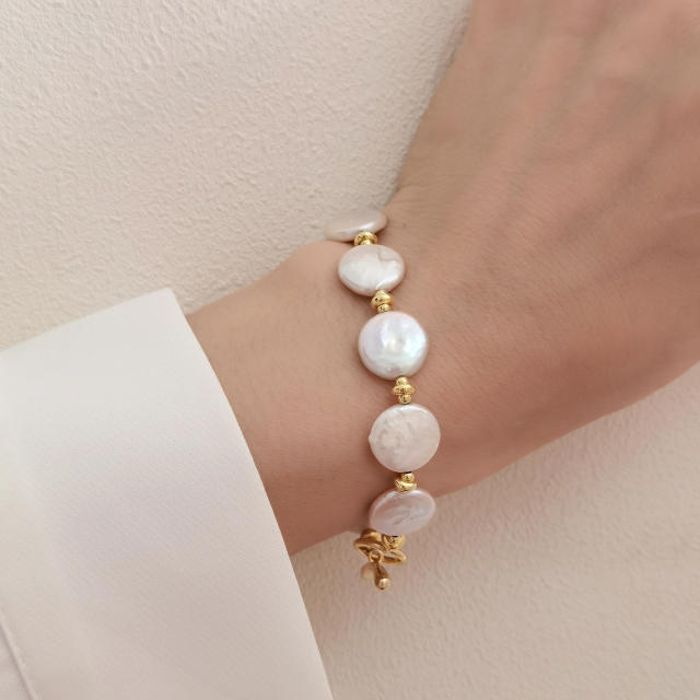 Natural freshwater pearl toggle bracelet