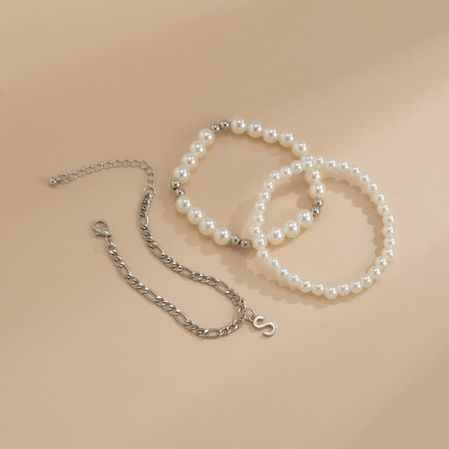 Pearl chain bracelet 3 pcs set