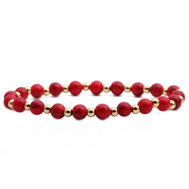 6mm Red turquoise LOVE gold bead bracelet set
