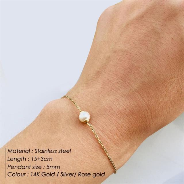 Freshwater pearl two layer stainless steel danity bracelet