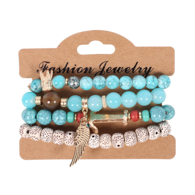 Crown wings Bohemian crystal beads multi-layer bracelet