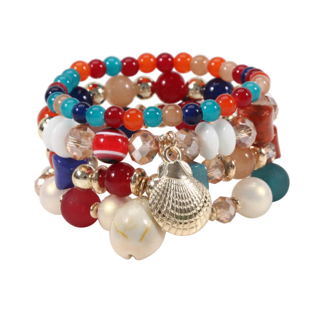 Bohemian shell pendant pearl bead bracelet