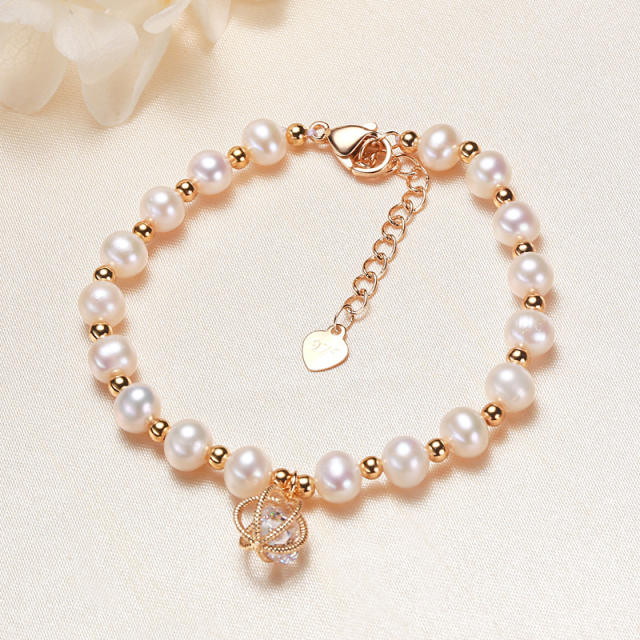 Snowflake charm freshwater baroque pearl bracelet