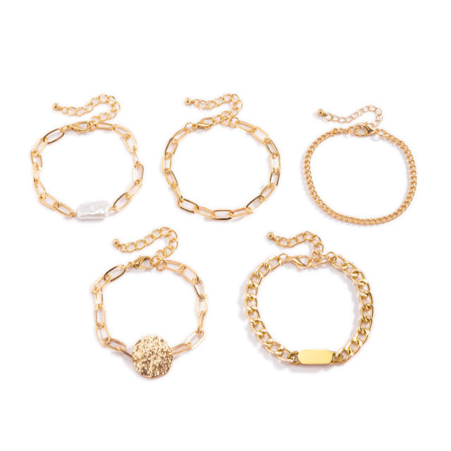 Baroque pearl cuban chain bracelet 5 pcs set