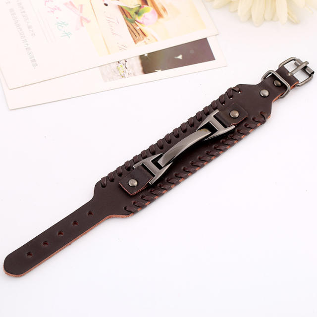 Leather belt buckle cuff bracelet