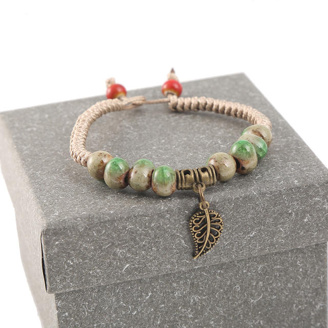 Clover charm glass bead bracelet