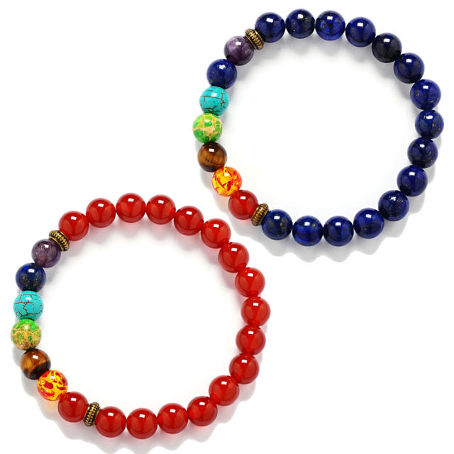 Turquoise lava agate 7 chakra  bead  bracelet