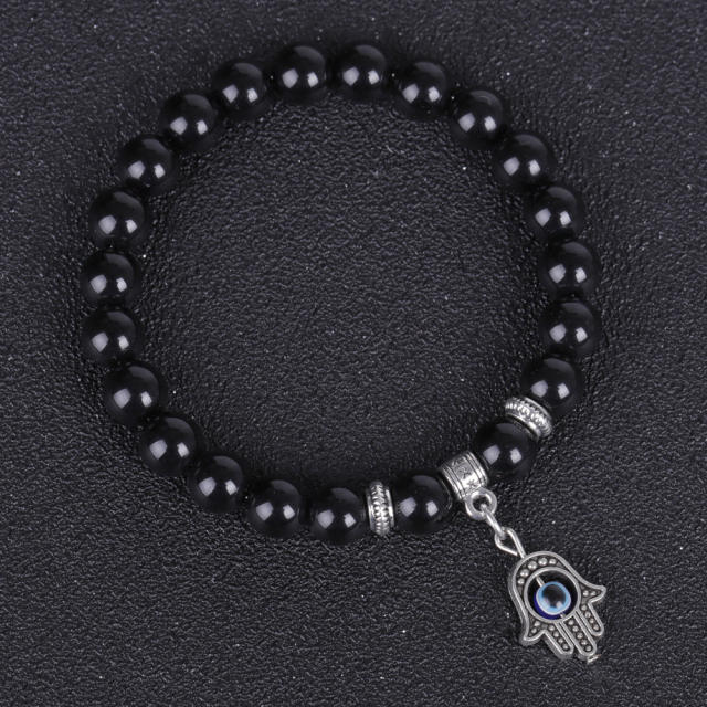 Turtle hamsa hand lava turquoise bead bracelet
