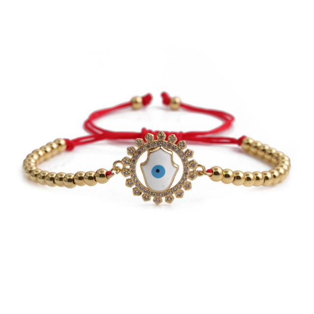 Hamsa evil eye cubic zirconia gold bead bracelet