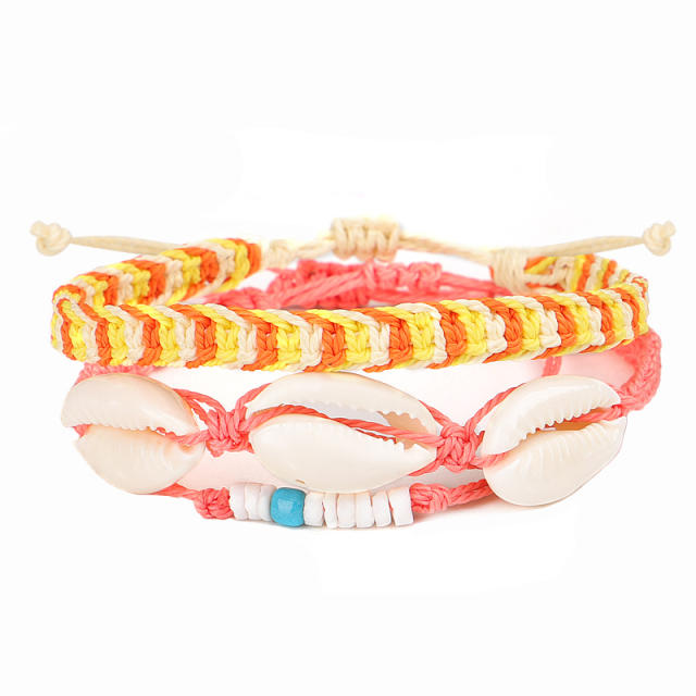 Bohemian shell braided bracelet set