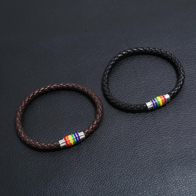 Magnetic clasp braided leather bracelet