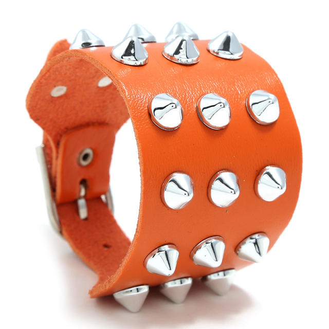 Three-row Rivet belt buckle leather cuff bracelet