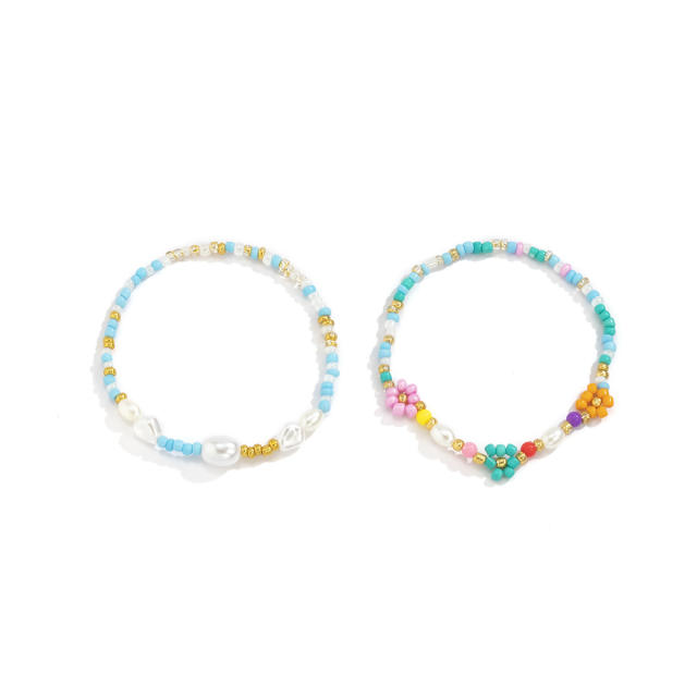 Pearl seed bead bracelet 2 pcs set