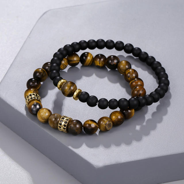 6mm/8mm tiger eye beads men's bracelet set