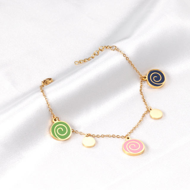 Sweet enamel colorful charm stainless steel bracelet