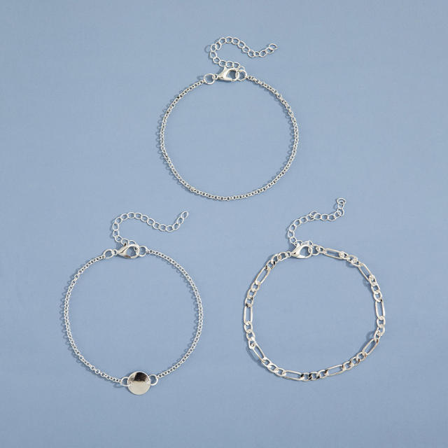 3PCS silver color figaro chain bracelet set