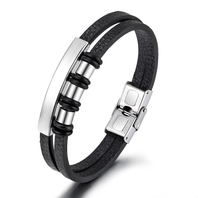 Occident fashion stainless steel accessory PU leather bracelet for men