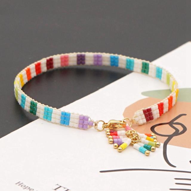 Rainbow color seed beads braided bracelet