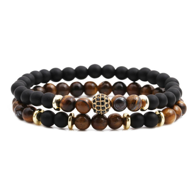 6mm 8mm tiger ey beaded two layer distance bracelet