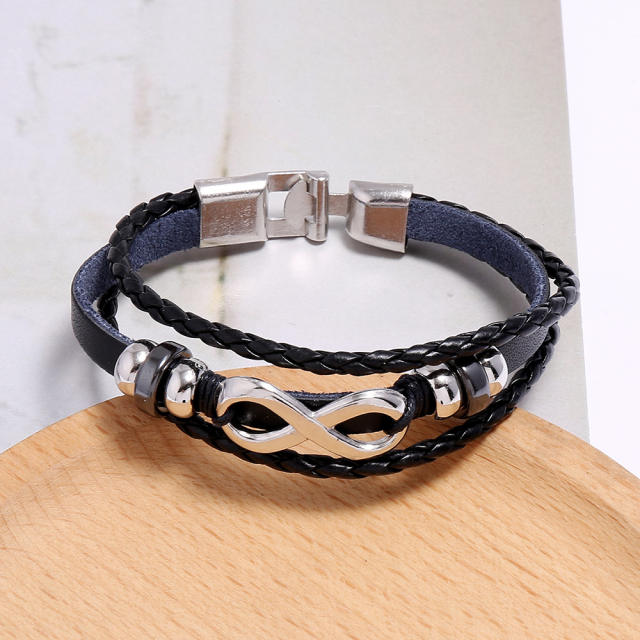 Silver color infinity symbol accessory PU leather bracelet