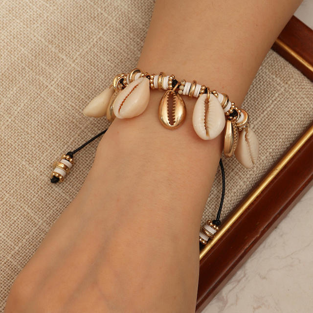 Boho heishi beads shell charm bracelet