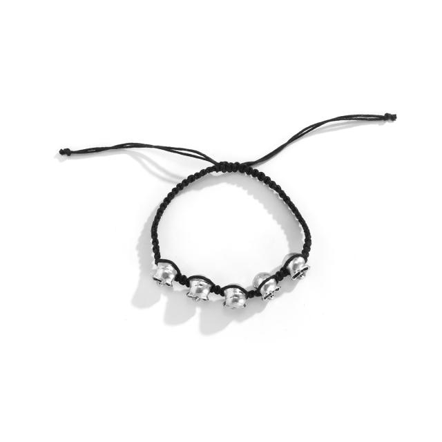 Hiphop silver skull head braid bracelet for men