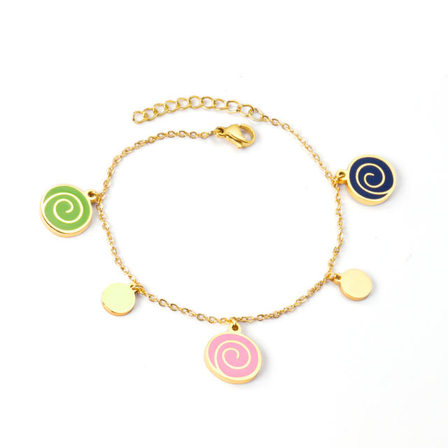 Sweet enamel colorful charm stainless steel bracelet