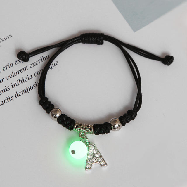 Luminous bracelet inital letter charm string bracelet couple best friends