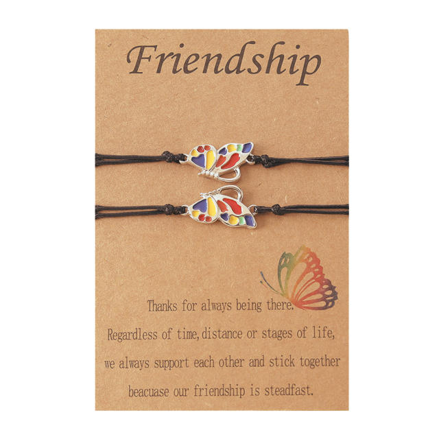 Rainbow color enamel butterfly best friends bracelet