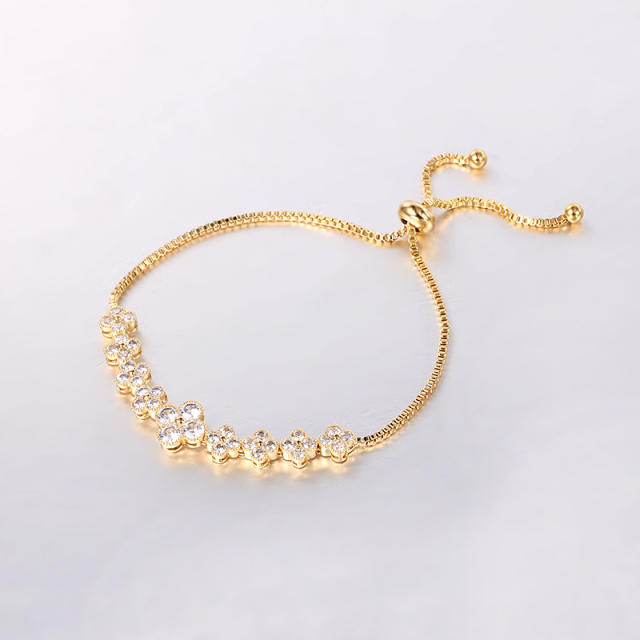 Cubic zircon clover slide bridal bracelet