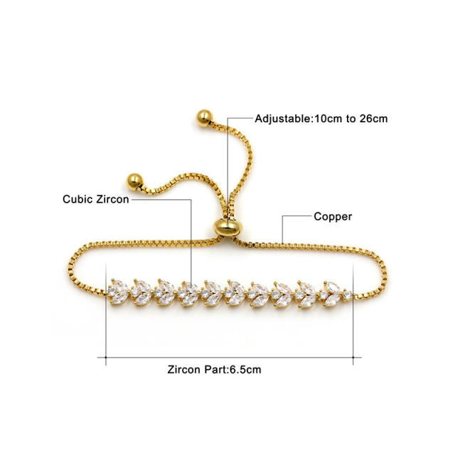 AAA cubic zircon delicate slide copper bracelet