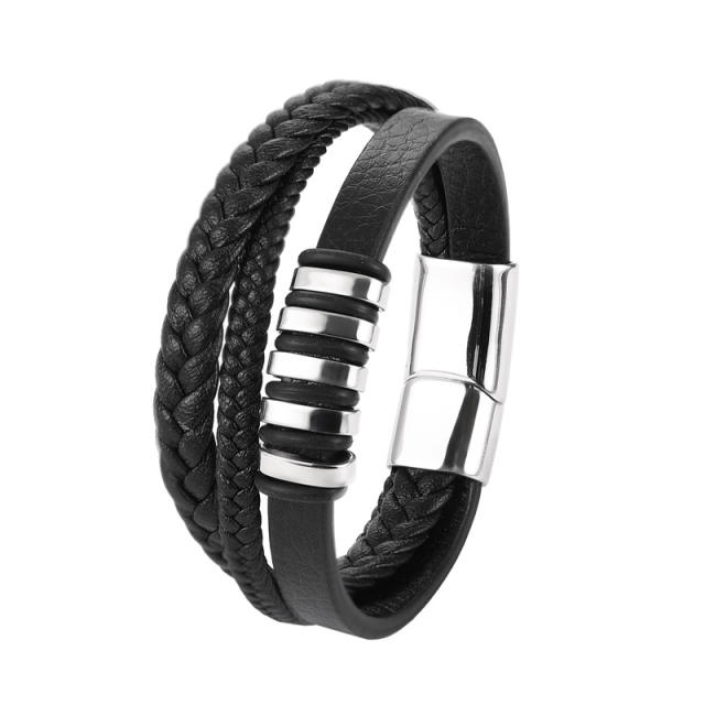 Occident fashion three layer leather cord weaving bangle for Man