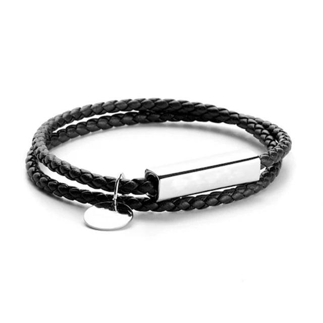 Hand-woven double layer leather rope magnetic snap bracelet