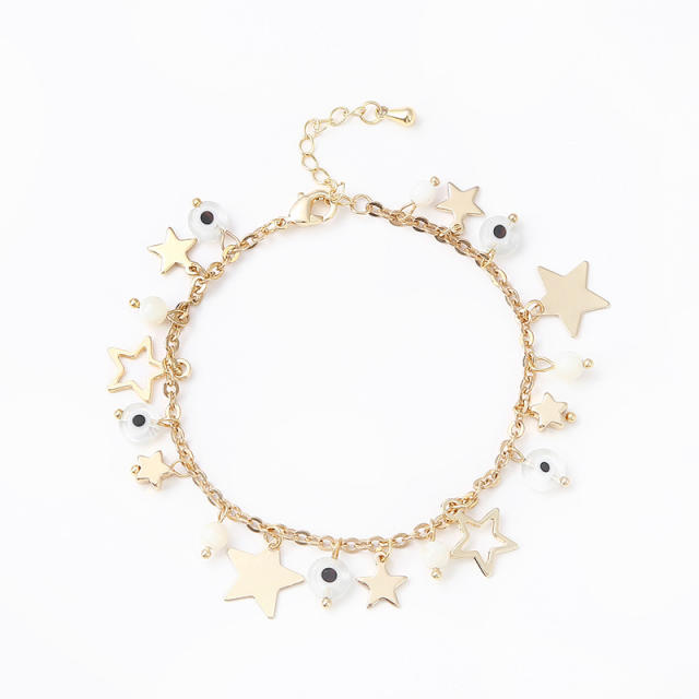 Gold color star charm clear evil eye chain bracelet